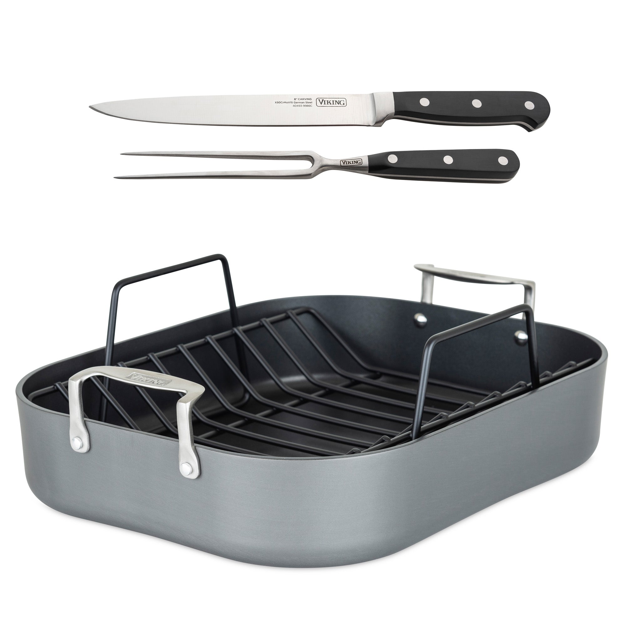 Viking Hard Anodized Nonstick Roaster with Rack and Bonus Carving Set