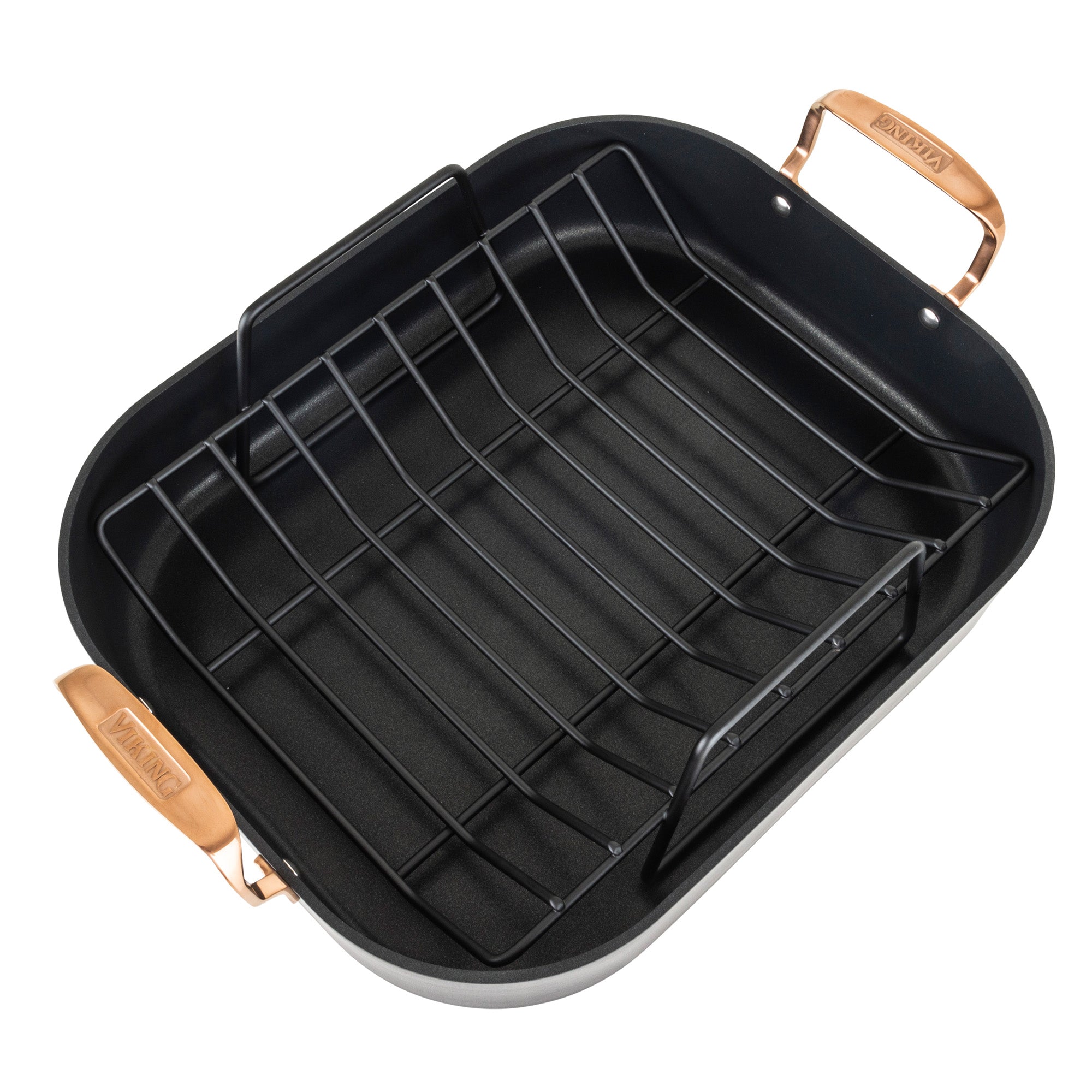 Viking Hard Anodized Nonstick Roaster with Copper Handles, Rack, and Bonus Carving Set