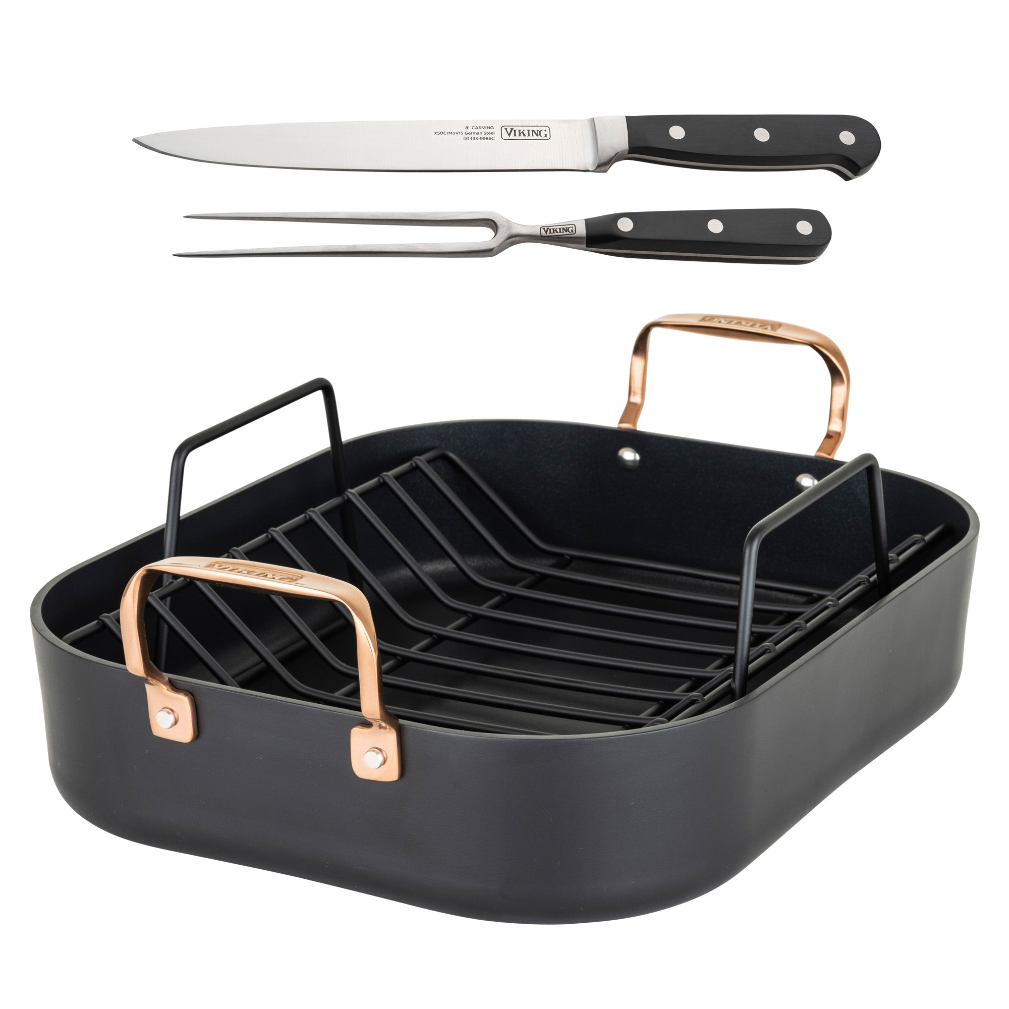 Viking Hard Anodized Nonstick Roaster with Rack & Carving Set