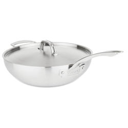 Product Image for Viking Professional 5-Ply Stainless Steel 12-Inch/5.6-Quart Chef's Pan with Metal Lid