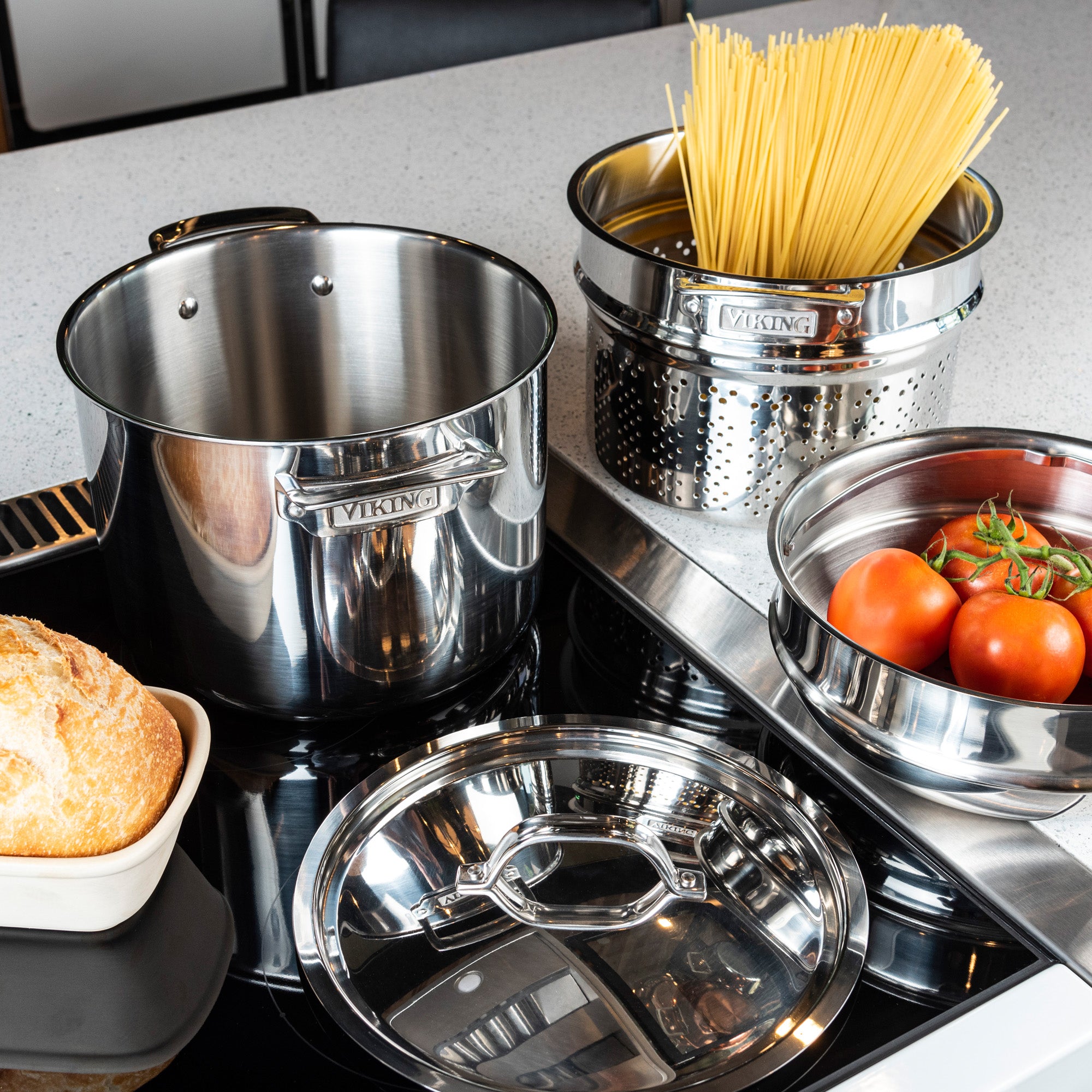 All-Clad Stainless Steel Stockpot with Pasta & Steamer Inserts, 8