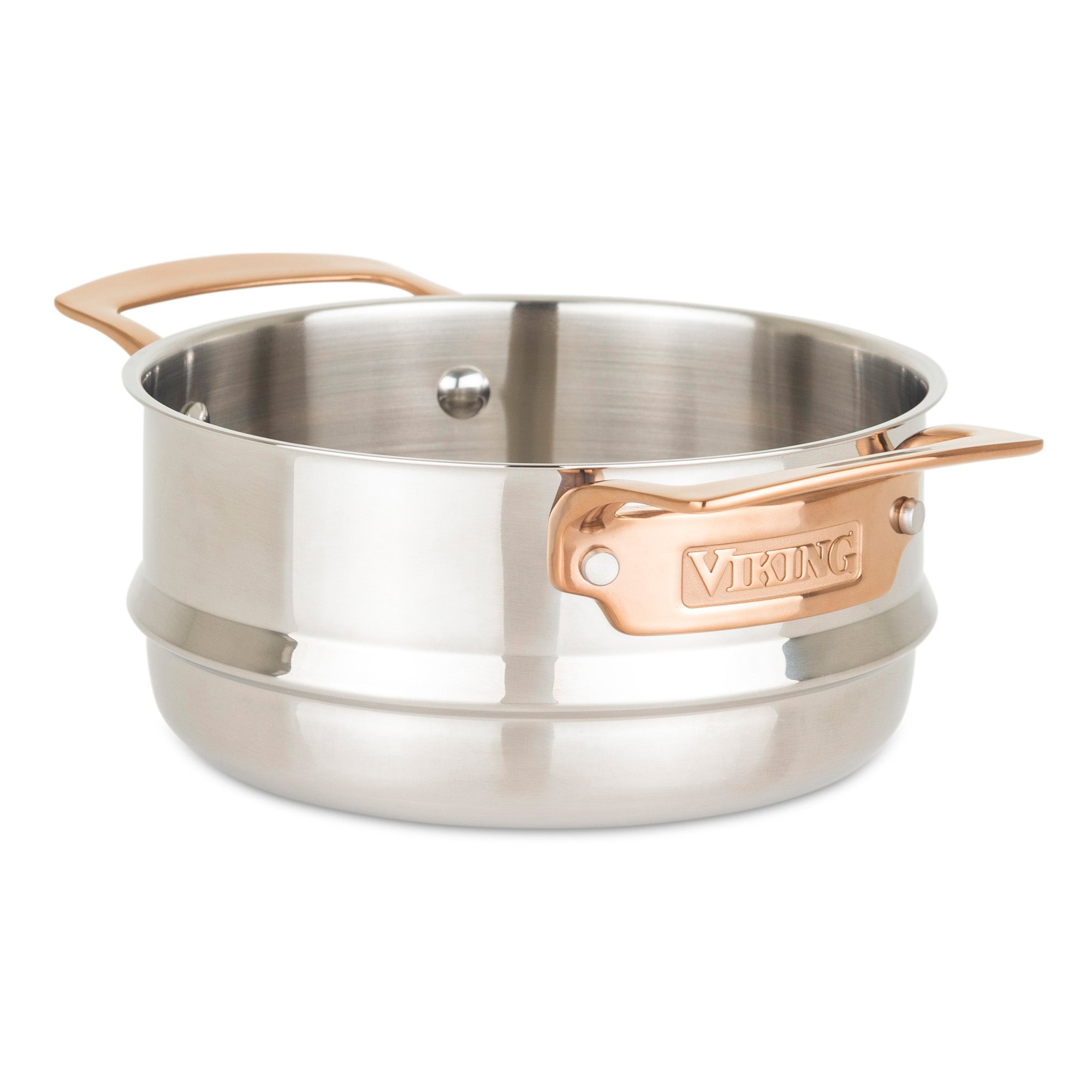 A Viking Culinary Products 3-Ply 11-piece black and copper cookware set with glass lids, featuring stay-cool copper handles, is displayed on a plain white background.