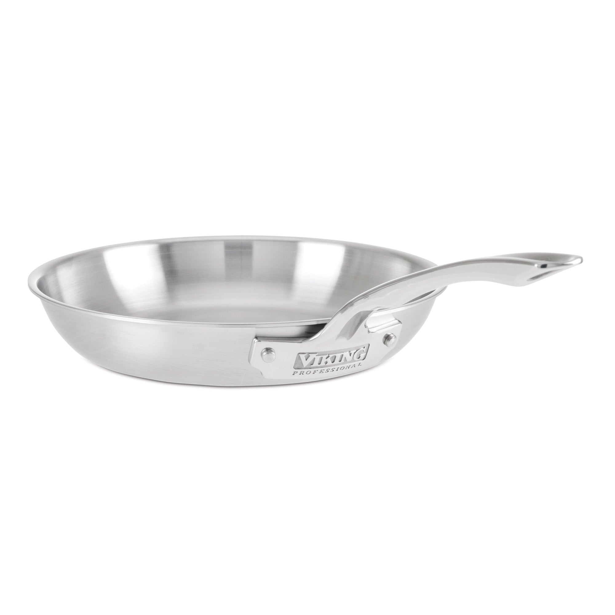 The Viking Professional 5-Ply 7-piece Cookware Set by Viking Culinary Products is shown on a white background, featuring securely riveted Stay-Cool Handles and the Viking logoâ€”premium stainless steel cookware for every kitchen.