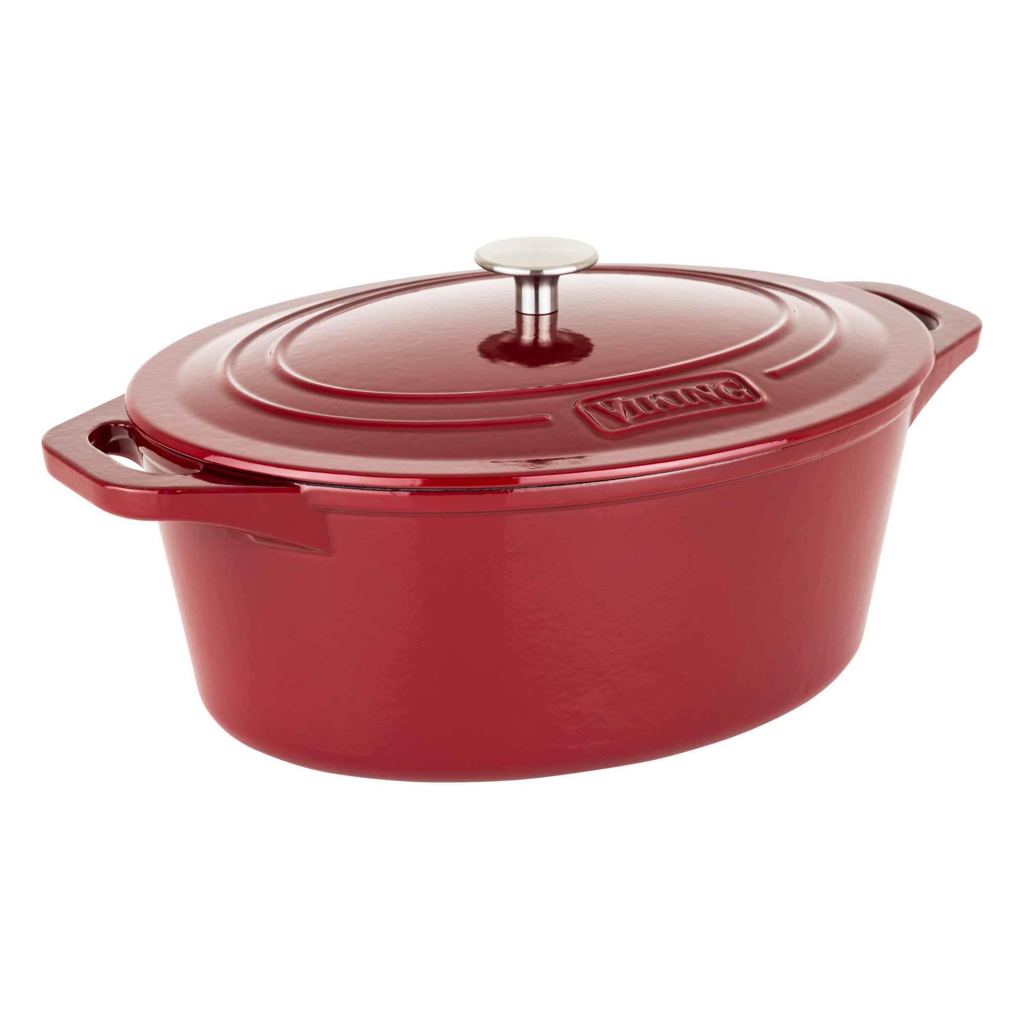 Viking 7qt Oval Enamel Coated Cast Iron Roaster/Dutch Oven, Red