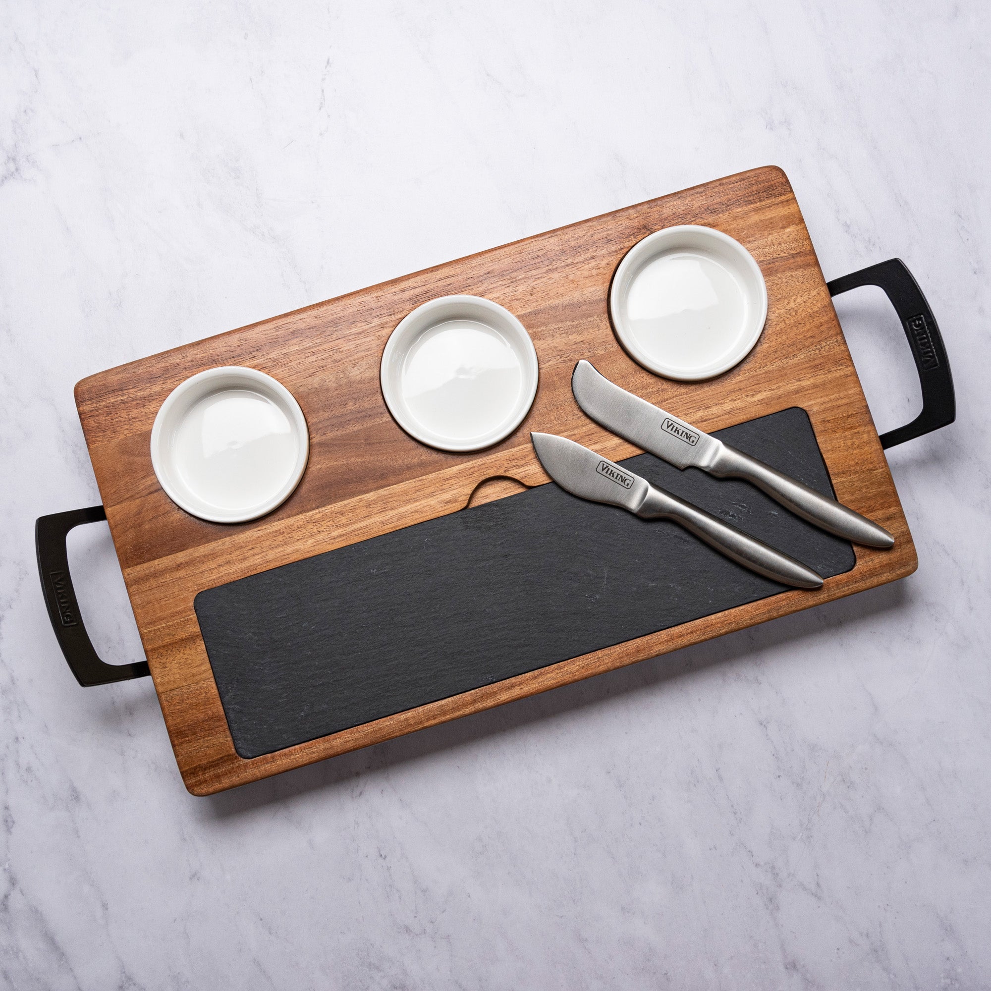 Viking 7-Piece Acacia Wood Slate Cheese Board Set – Viking Culinary Products