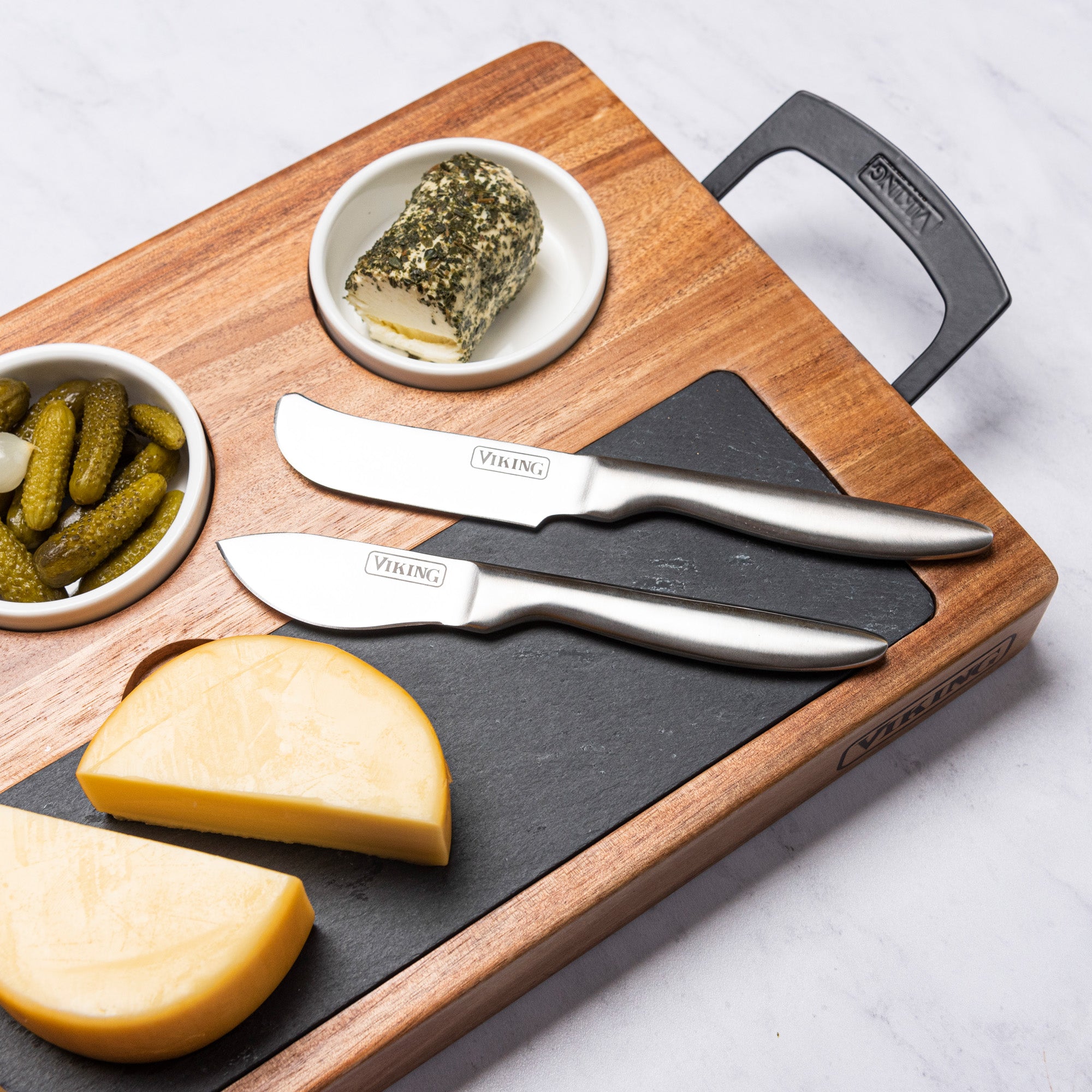 Viking 7-Piece Acacia Wood Slate Cheese Board Set – Viking Culinary Products