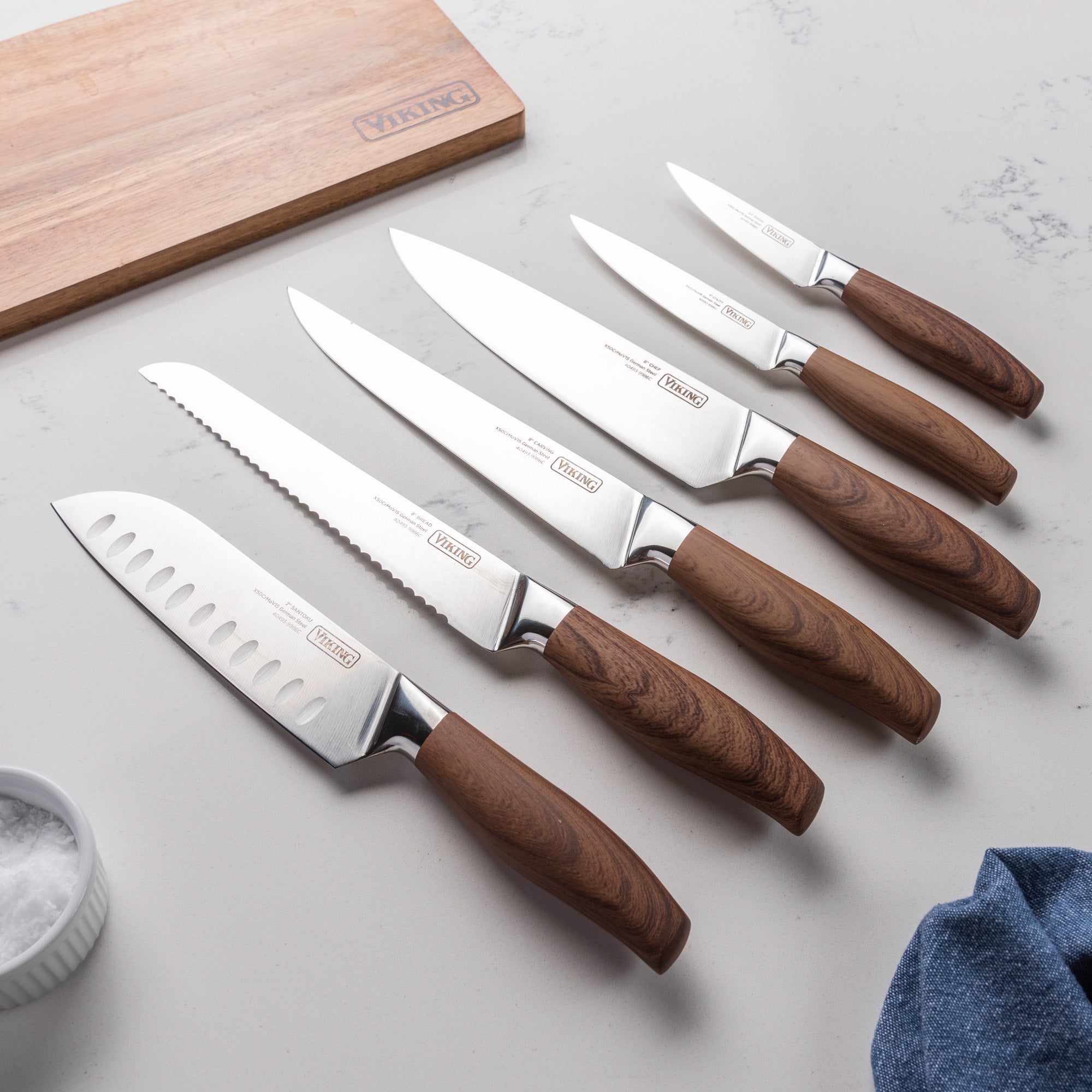 Kitchen Knife Set, 6 Pieces German Stainless Steel Small Kitchen Knives Set  with Wooden Block, Cutlery Block Set