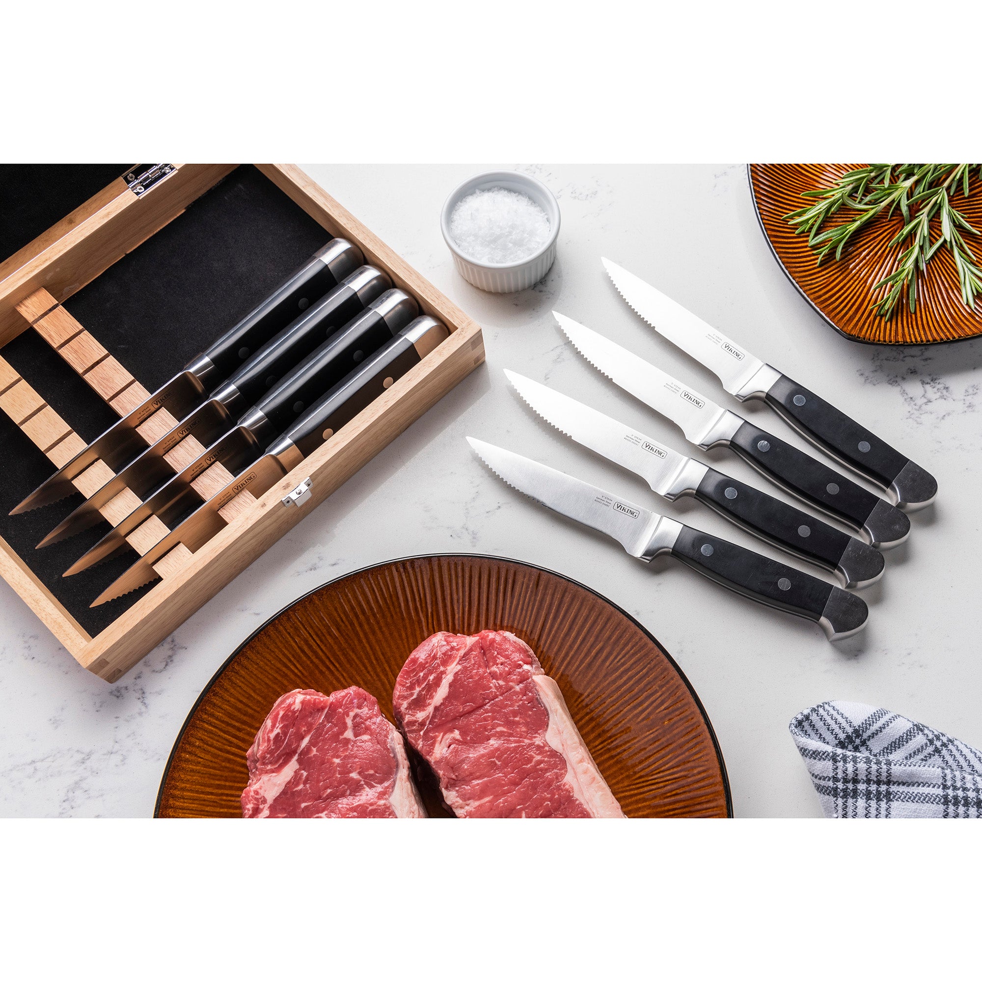 Flint & Flame 8 Piece Steak Knife Set in Wooden Box