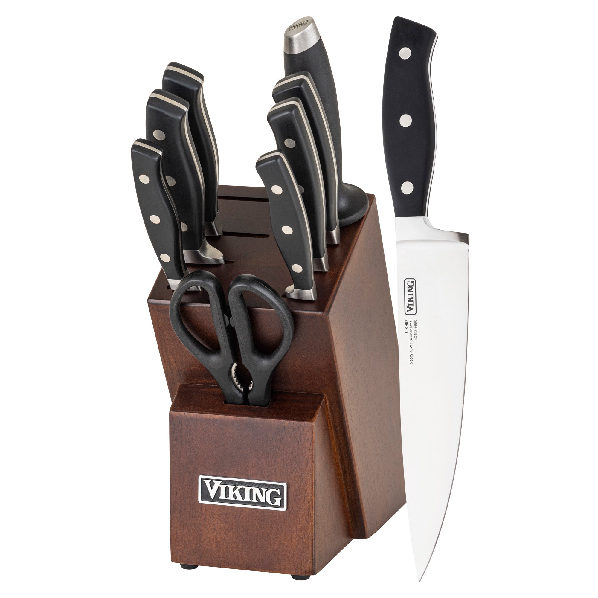 10 Piece Kitchen Knife and Utensil Holder Set - 6 Stainless Steel Knives, Knife Sharpener with Knife Block- Kitchen Scissor - Cutting Board & Knife