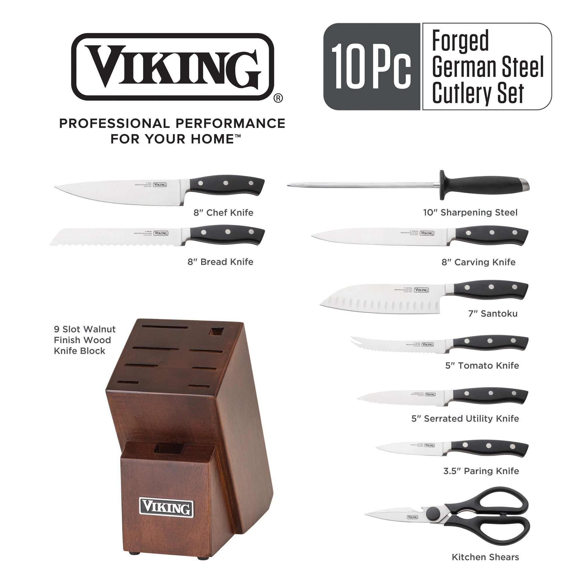 Viking 10-piece True Forged Cutlery Set with Block