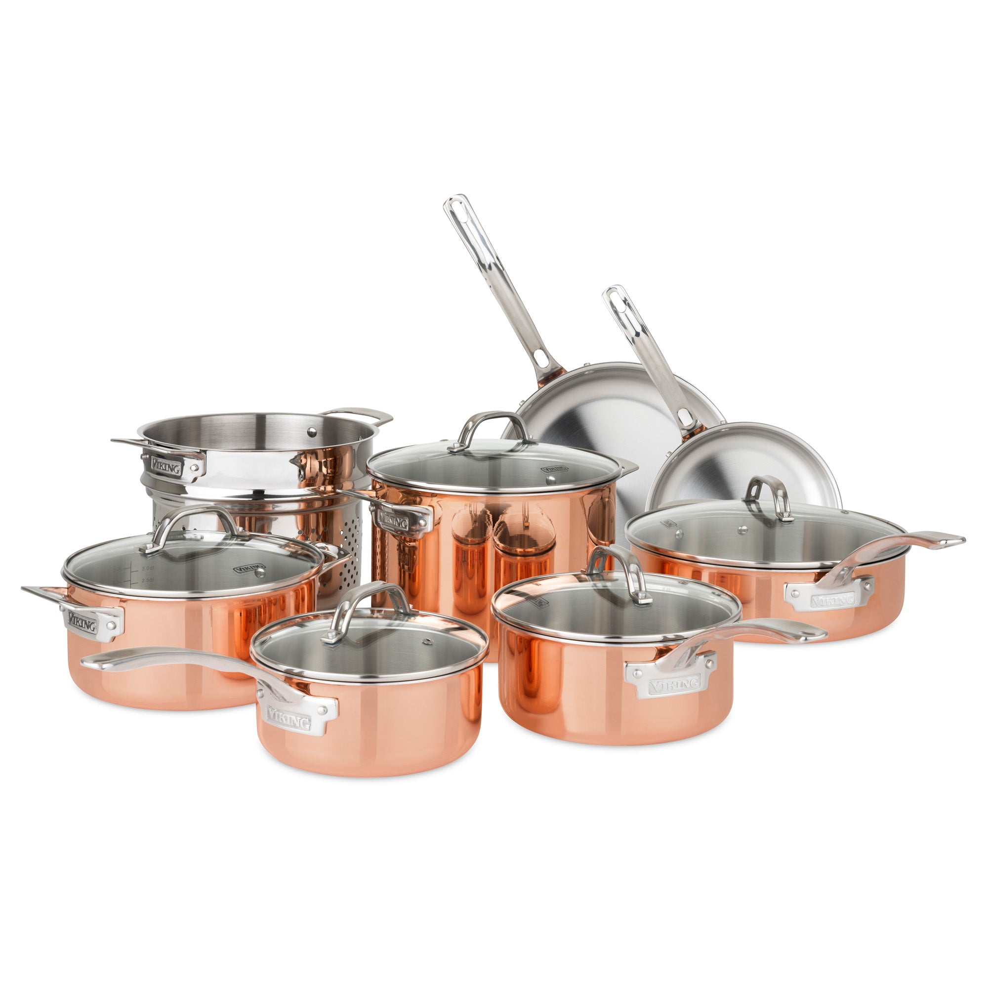 Viking 3-Ply Copper Clad 13-Piece Cookware Set with Glass Lids – Viking  Culinary Products