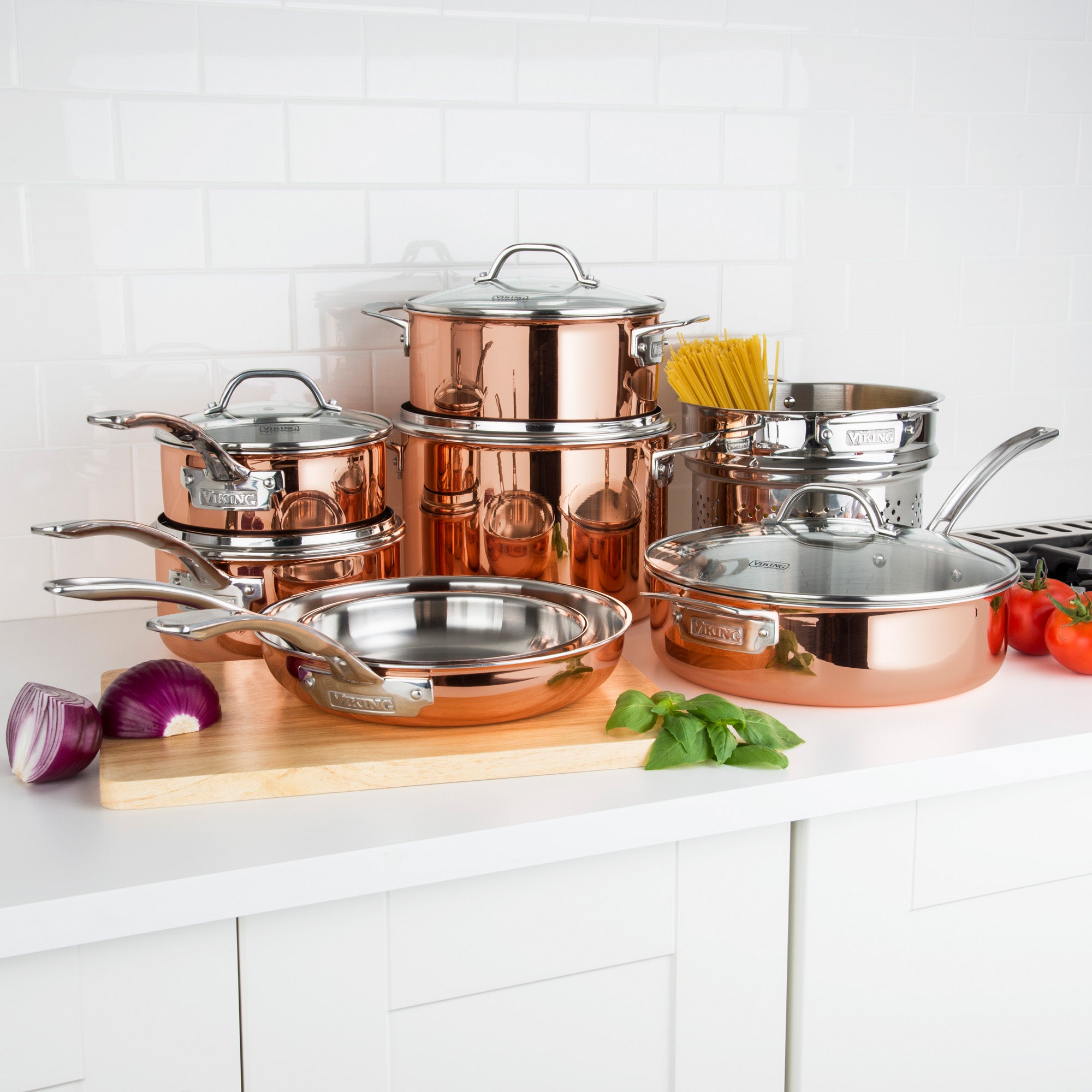 Viking 3-Ply Copper Clad 13-Piece Cookware Set with Glass Lids