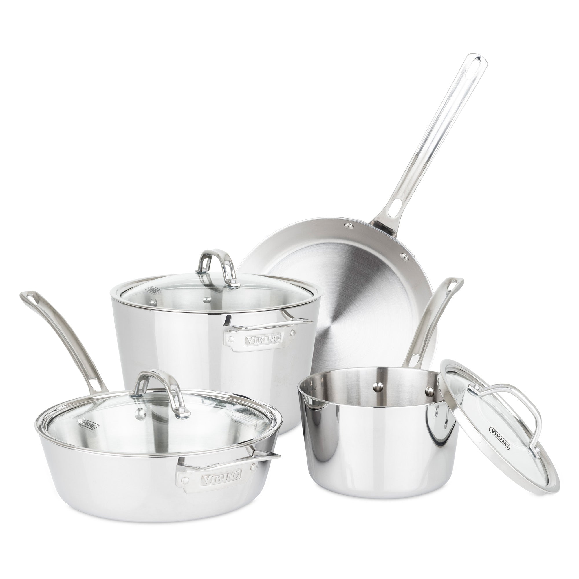 Viking Contemporary 3-Ply Stainless Steel 7-Piece Cookware Set with Glass  Lids