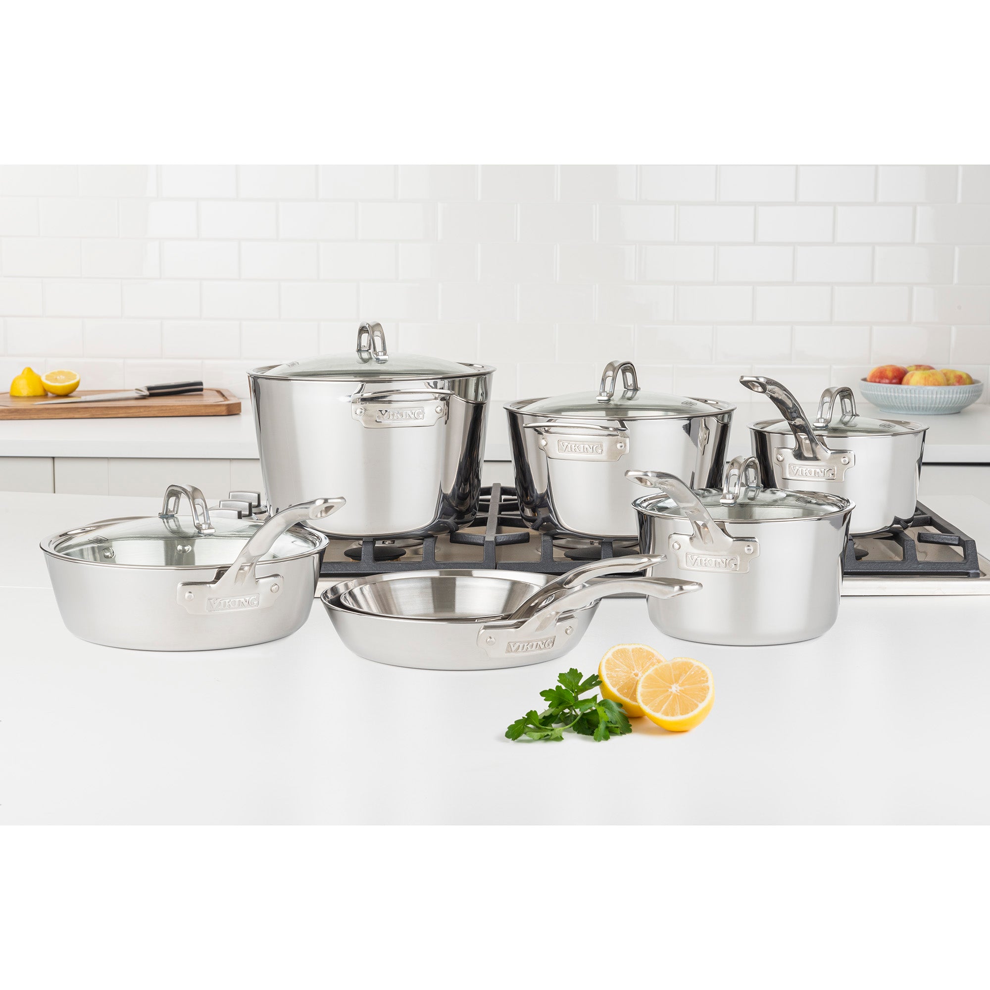 Viking Contemporary 3-Ply 12 Piece Cookware Set with Glass Lids