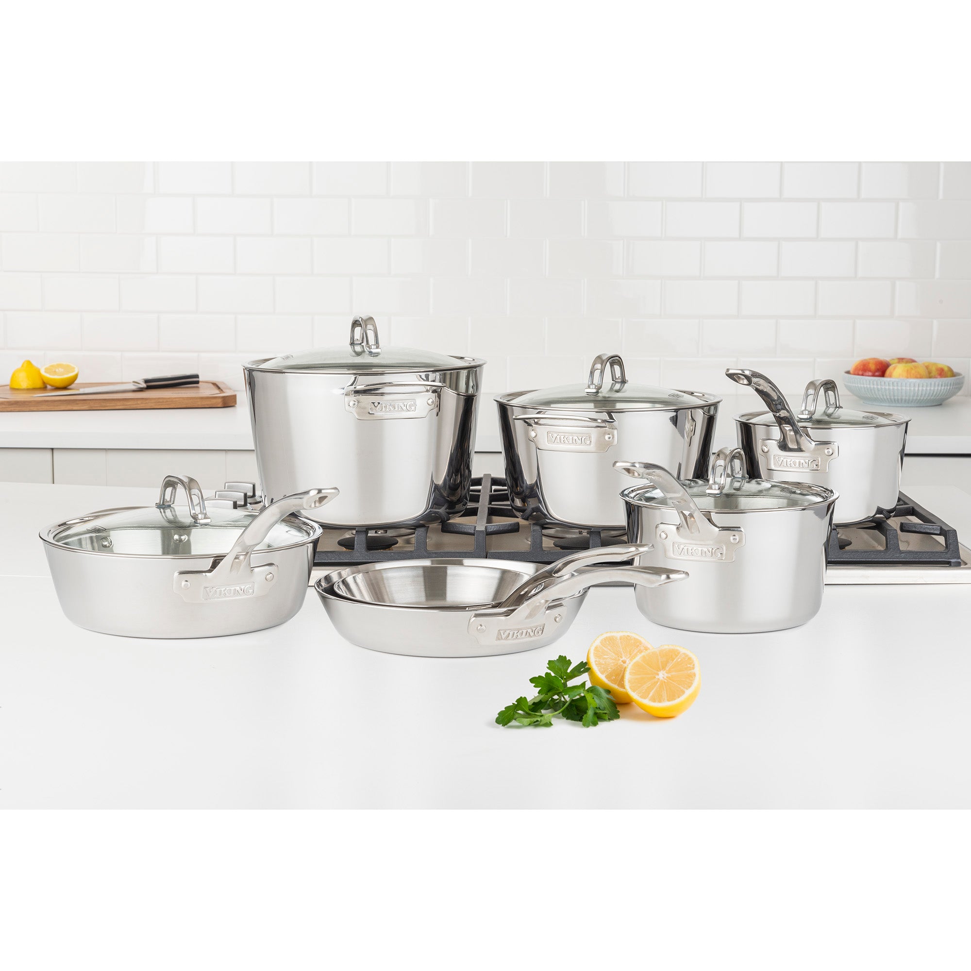 Modern Ina Cookware Viking Contemporary 3-Ply Stainless Steel 12-Piece Cookware Set with G ...