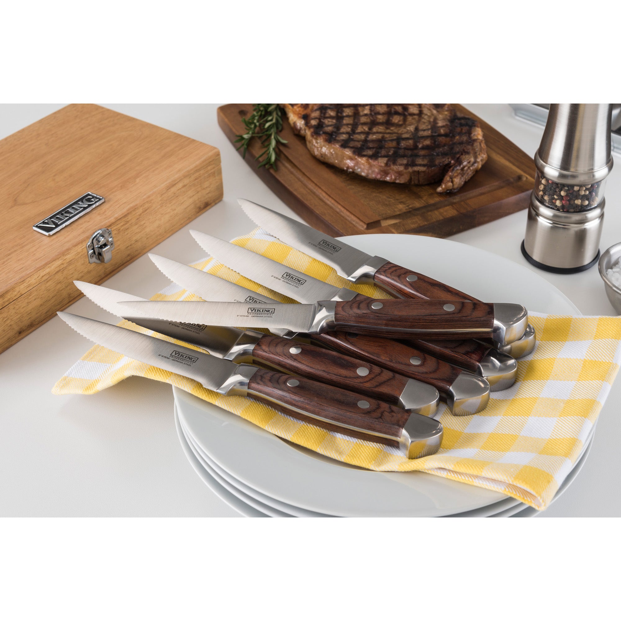 Viking Steakhouse Pakka Wood 6-Piece Steak Knife Set with Gift Box