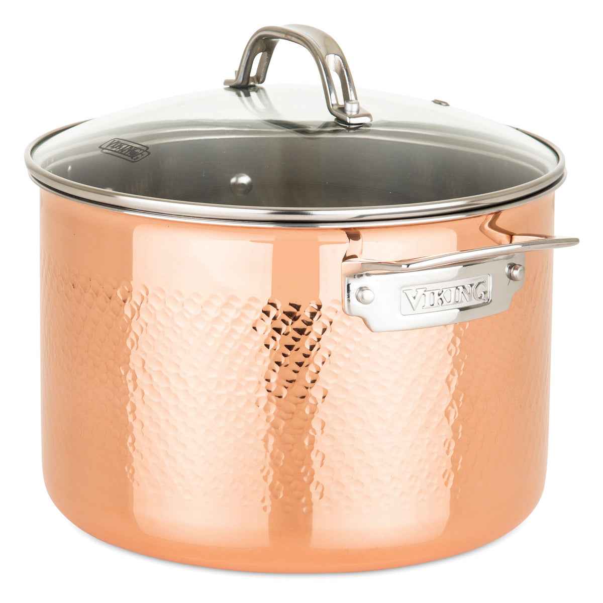 Copperware Cookware Viking 3-Ply Hammered Copper Clad 10-Piece Cookware Set with Glass Lid